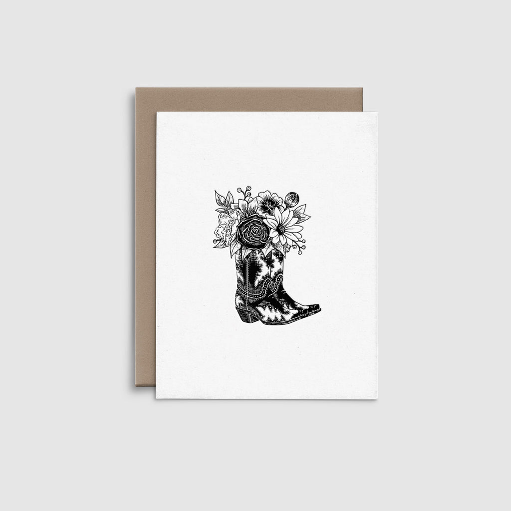 Cowboy Boots with Flowers - Letterpress Greeting Card (Case of 4)
