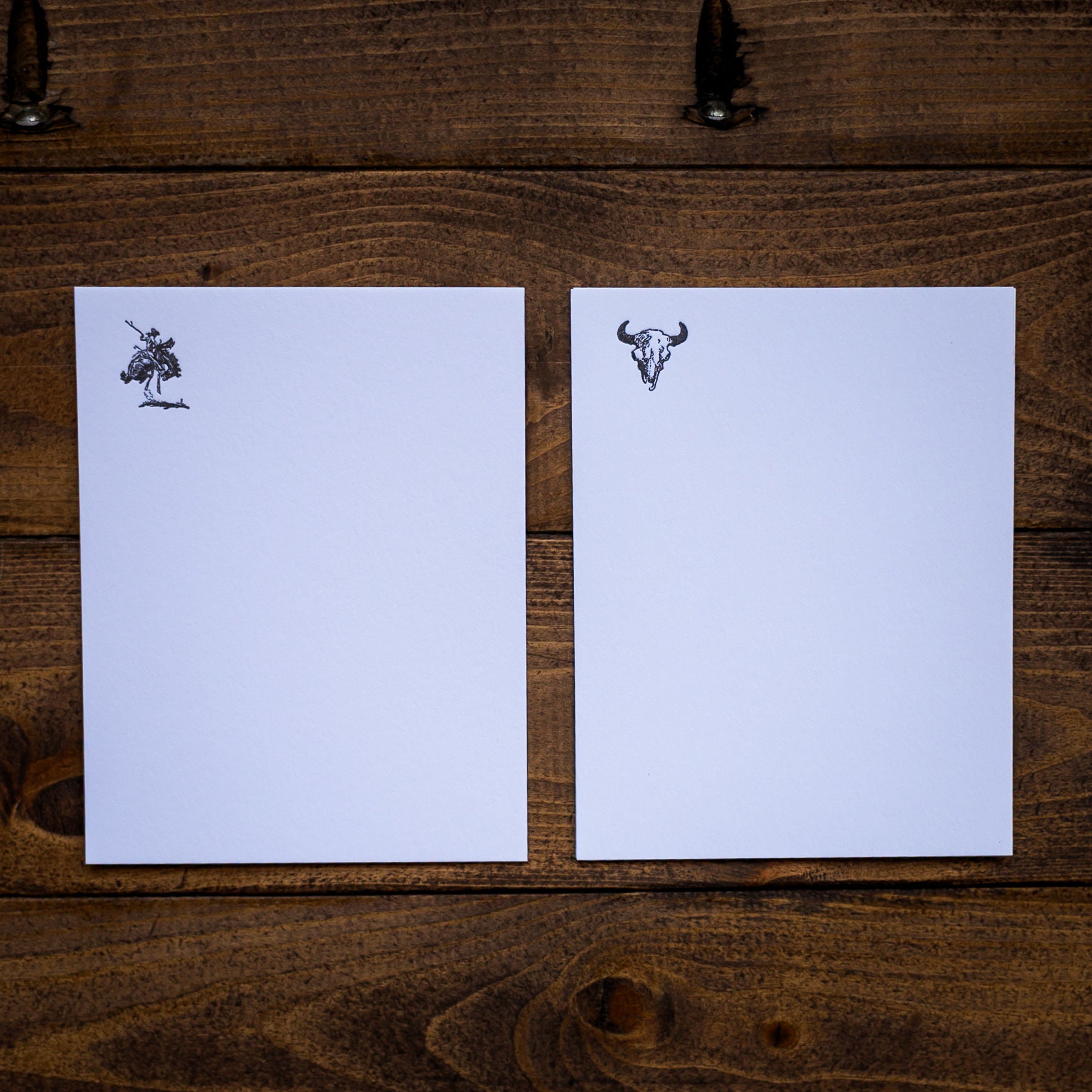 Western Letterpress Note Cards | Bronc & Skull | Handmade Cotton Stationery Set | A2 | Set of 4